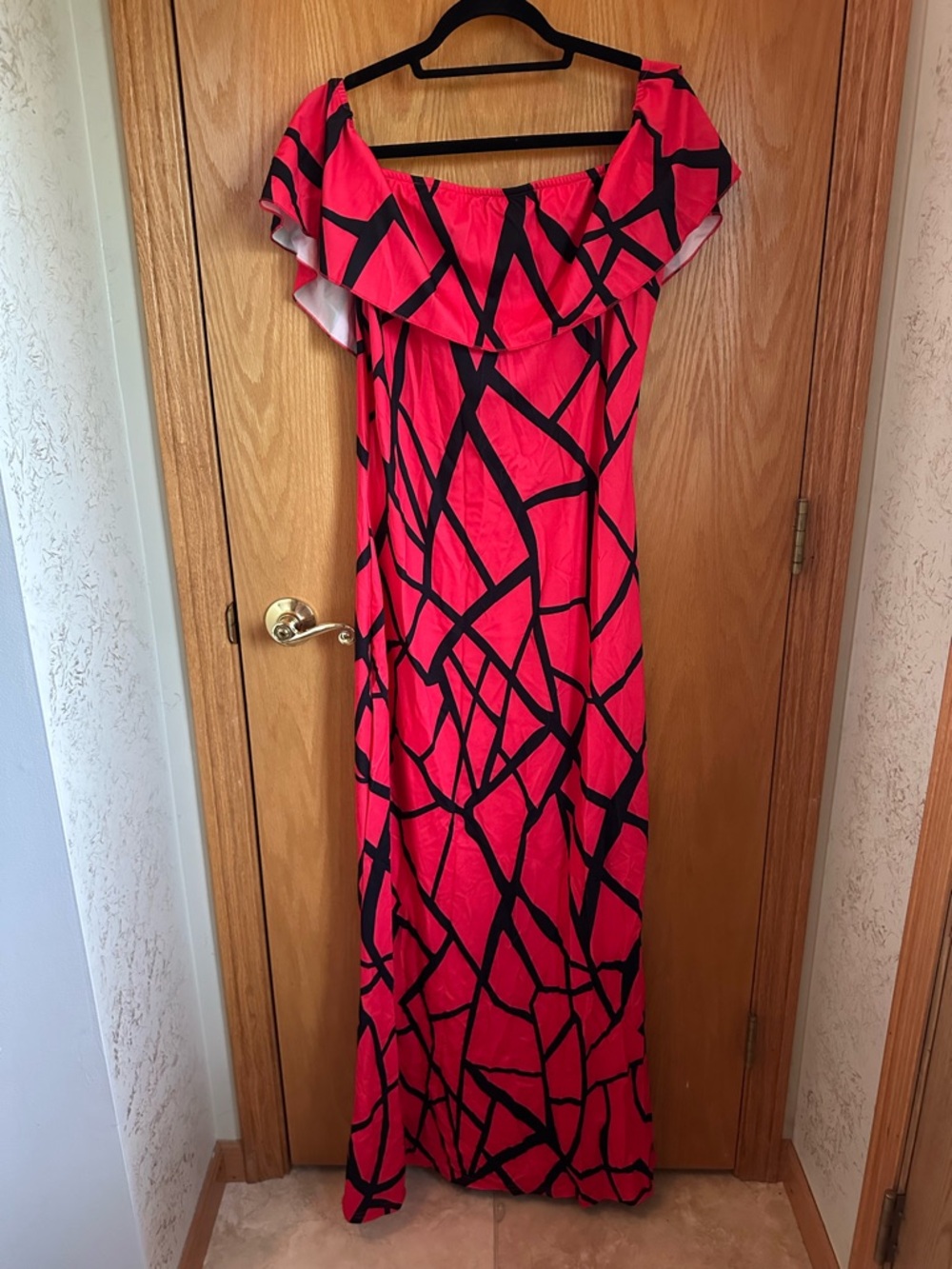 Pink & Black Off-Shoulder Maxi Dress